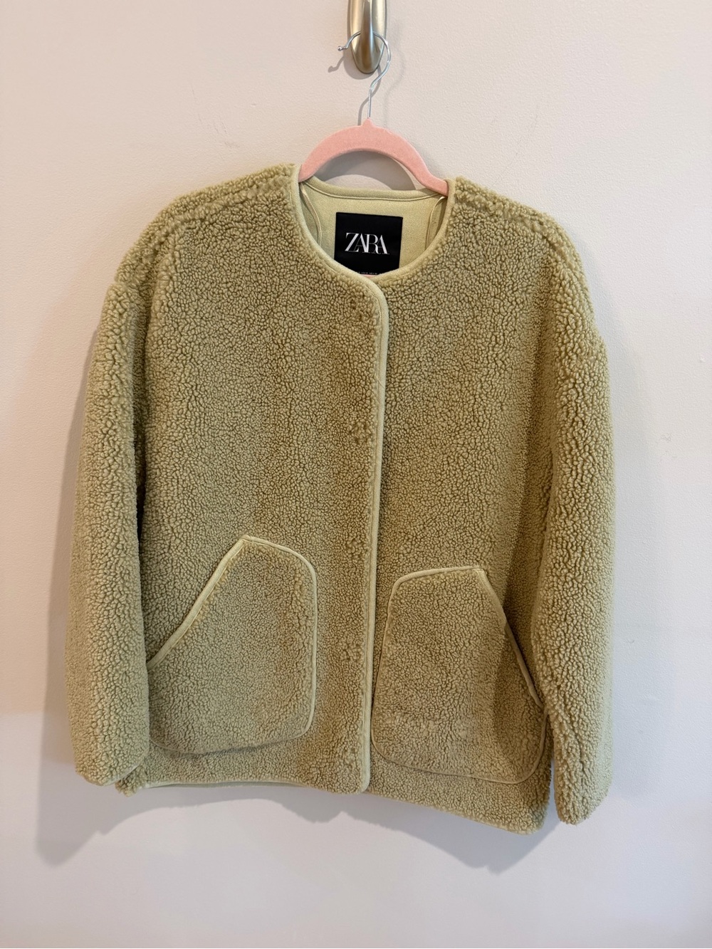 Zara Olive Green Sherpa Jacket Suede